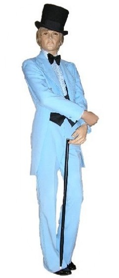 Vintage Light Blue Tuxedo with Pants Vest Ruffle & Bow Tie Retro Wedding Prom 